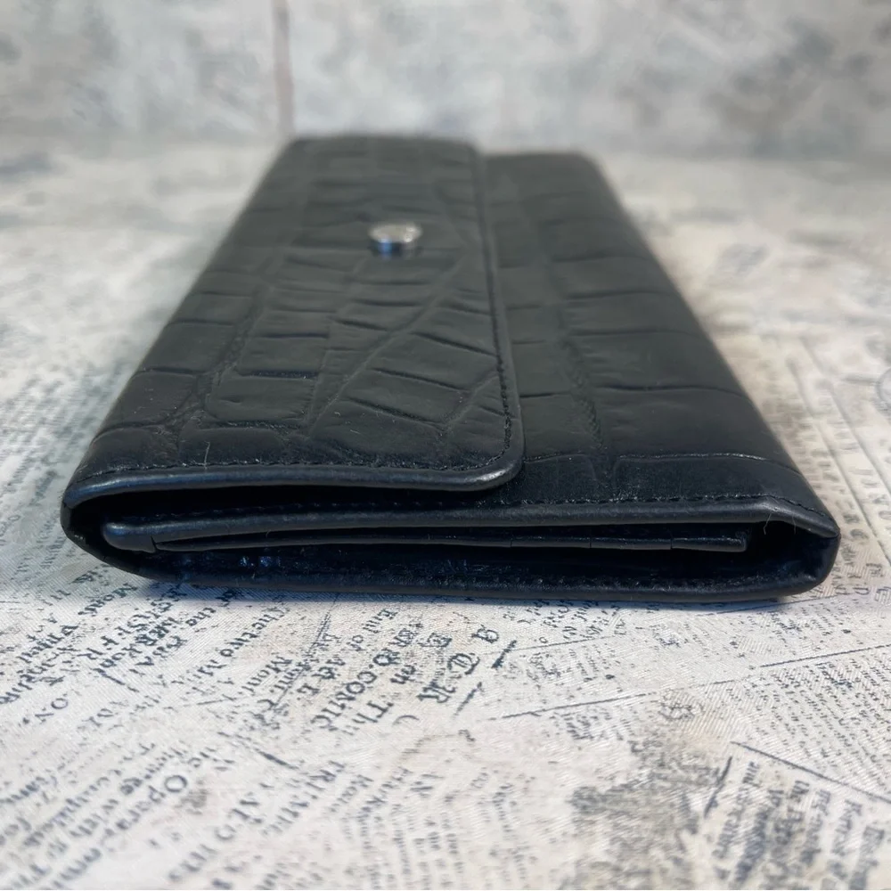 Monsac trifold croc embossed leather wallet